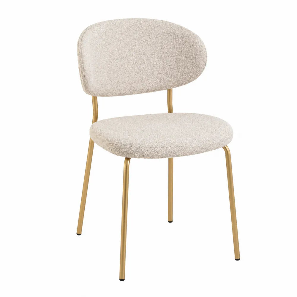 Sedia da pranzo imbottita 52 x 55 x 82 cm in tessuto bouclé beige con struttura in acciaio verniciato oro