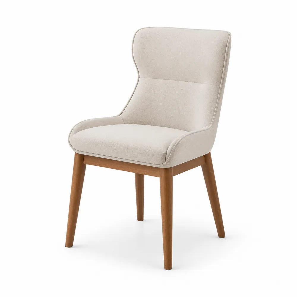 Sedia da pranzo imbottita 50 x 55 x 85 cm in tessuto poliestere beige con gambe in legno naturale