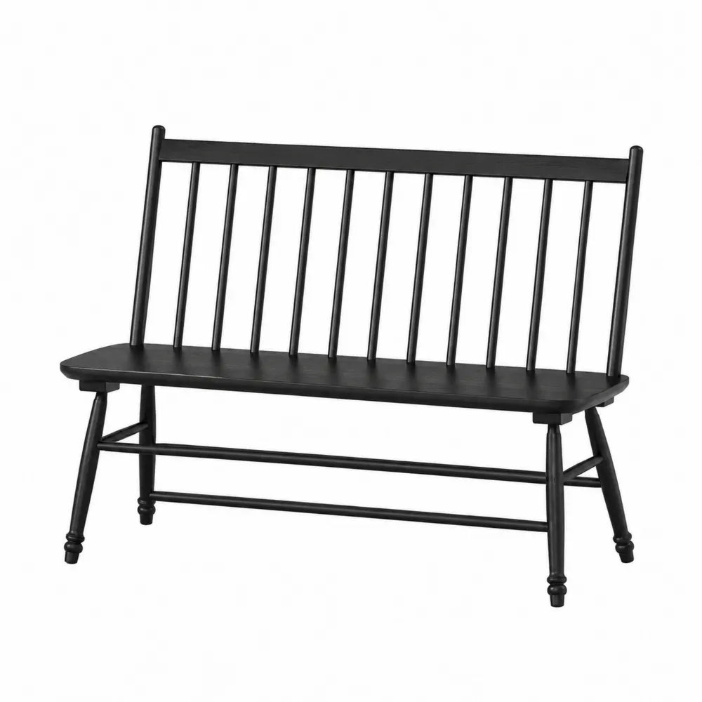 Panca in legno massello verniciato nero con schienale a doghe struttura rettangolare 120 cm x 55 cm x 80 cm