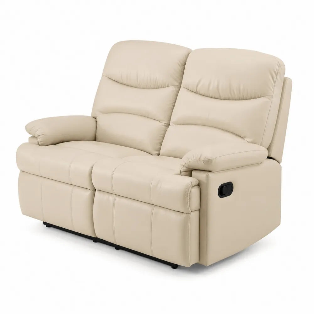 Divano reclinabile a 2 posti in similpelle PU beige con braccioli imbottiti e leva laterale 150 x 95 x 100 cm