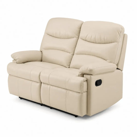 Divano reclinabile a 2 posti in similpelle PU beige con braccioli imbottiti e leva laterale 150 x 95 x 100 cm
