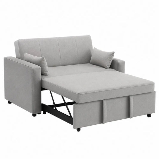 Divano letto estraibile a 2 posti in tessuto poliestere grigio con braccioli cuscini e struttura in acciaio 200 x 90 x 85 cm