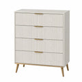 Cassettiera 4 cassetti in MDF finitura bianco avorio con gambe in legno naturale e maniglie dorate 80 x 40 x 90 cm stile moderno