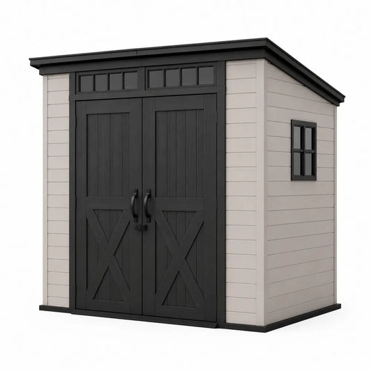 Casetta da giardino in resina PVC effetto legno con struttura in acciaio zincato doppia porta e finestra laterale 200 cm x 150 cm x 210 cm