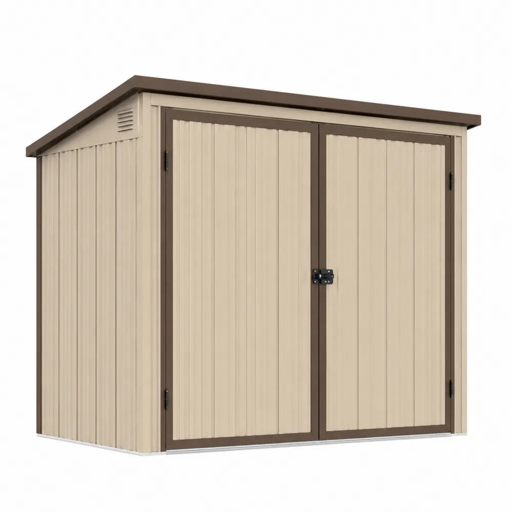 Deposito da esterno in resina PVC effetto legno con struttura in acciaio zincato e doppia porta colore beige 200 cm x 130 cm x 185 cm