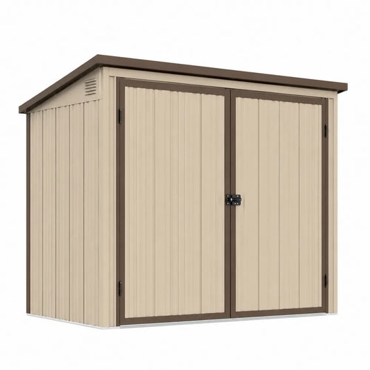 Deposito da esterno in resina PVC effetto legno con struttura in acciaio zincato e doppia porta colore beige 200 cm x 130 cm x 185 cm