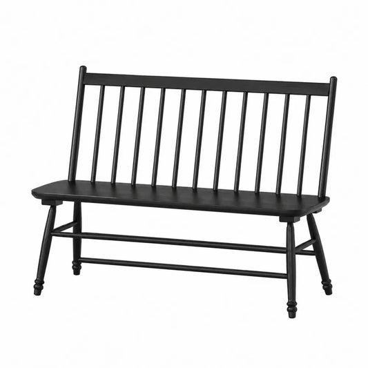 Panca in legno massello verniciato nero con schienale a doghe struttura rettangolare 120 cm x 55 cm x 80 cm
