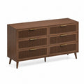 Cassettiera 6 cassetti in MDF finitura noce scuro con maniglie in metallo dorato e gambe in legno 140 x 40 x 80 cm stile moderno