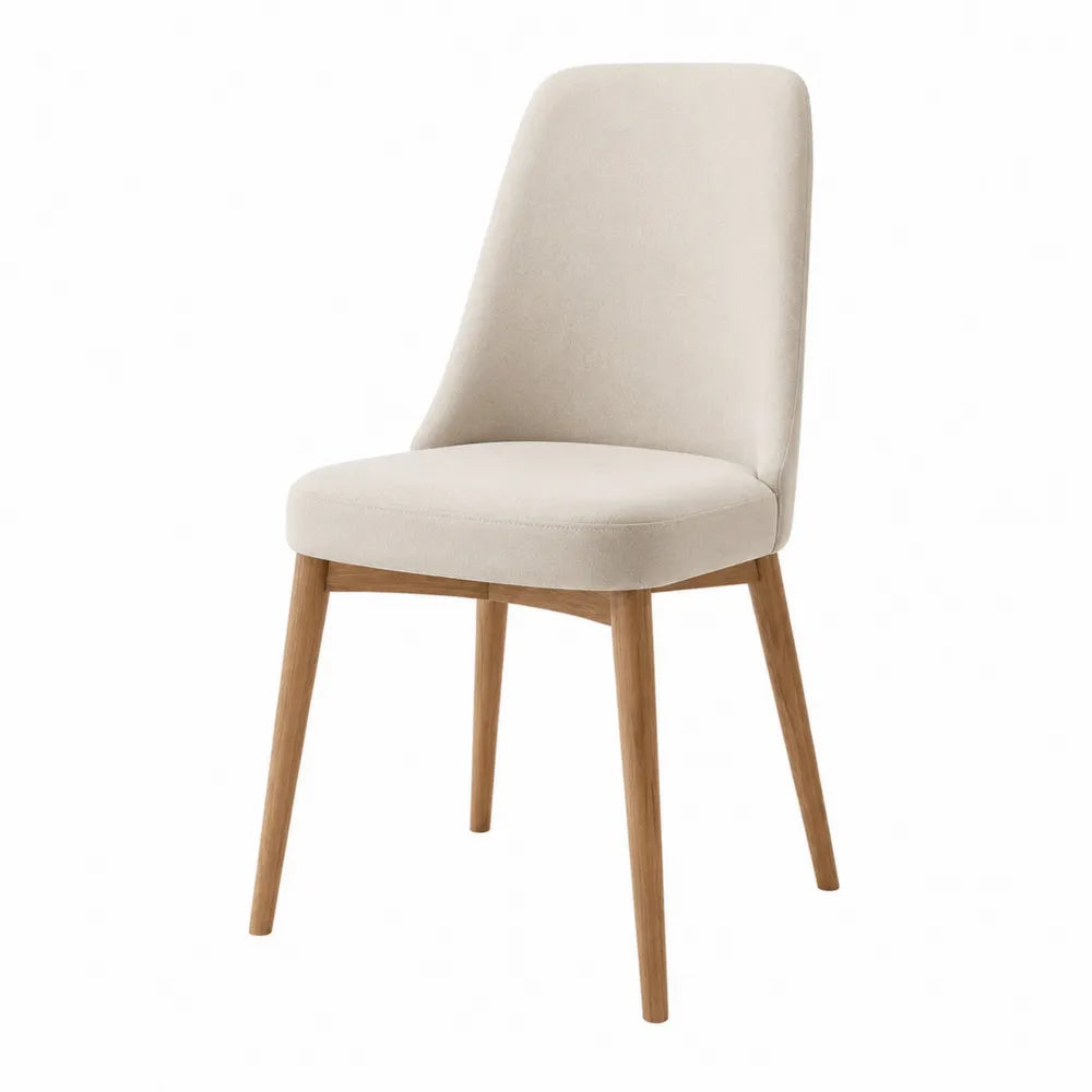 Sedia da pranzo imbottita 52 x 58 x 85 cm in tessuto poliestere beige con schienale alto e gambe in legno naturale